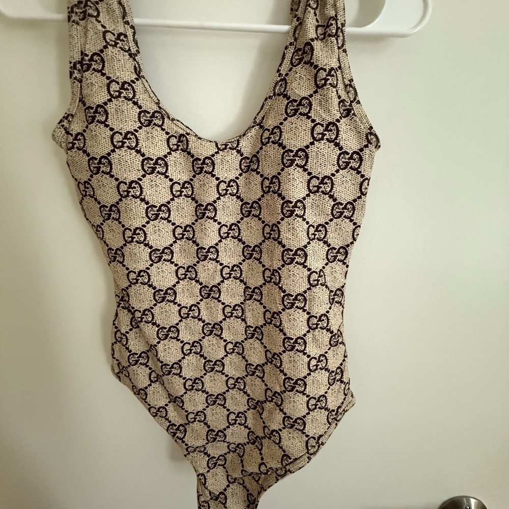 Gucci Beige and Black Monogram Swimsuit